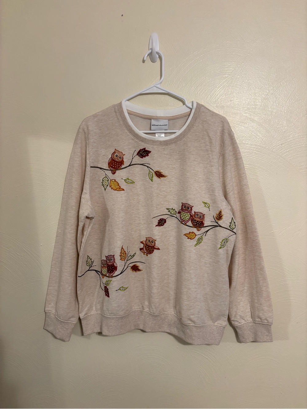 Alfred Dunner Owl Embroidered Sweatshirt Large Fall Autumn Beaded